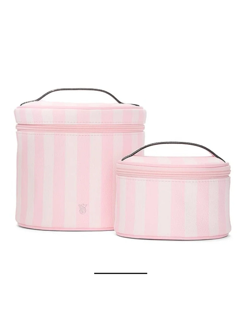 Victoria's Secret Pink Striped Cosmetic Storage Case Set Of 2 Makeup Bags